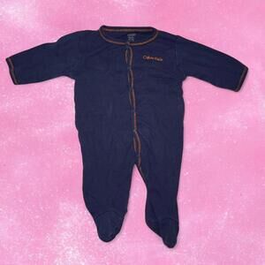 Calvin Klein Baby Blue Button Up Onesie With Orange Logo And Detail